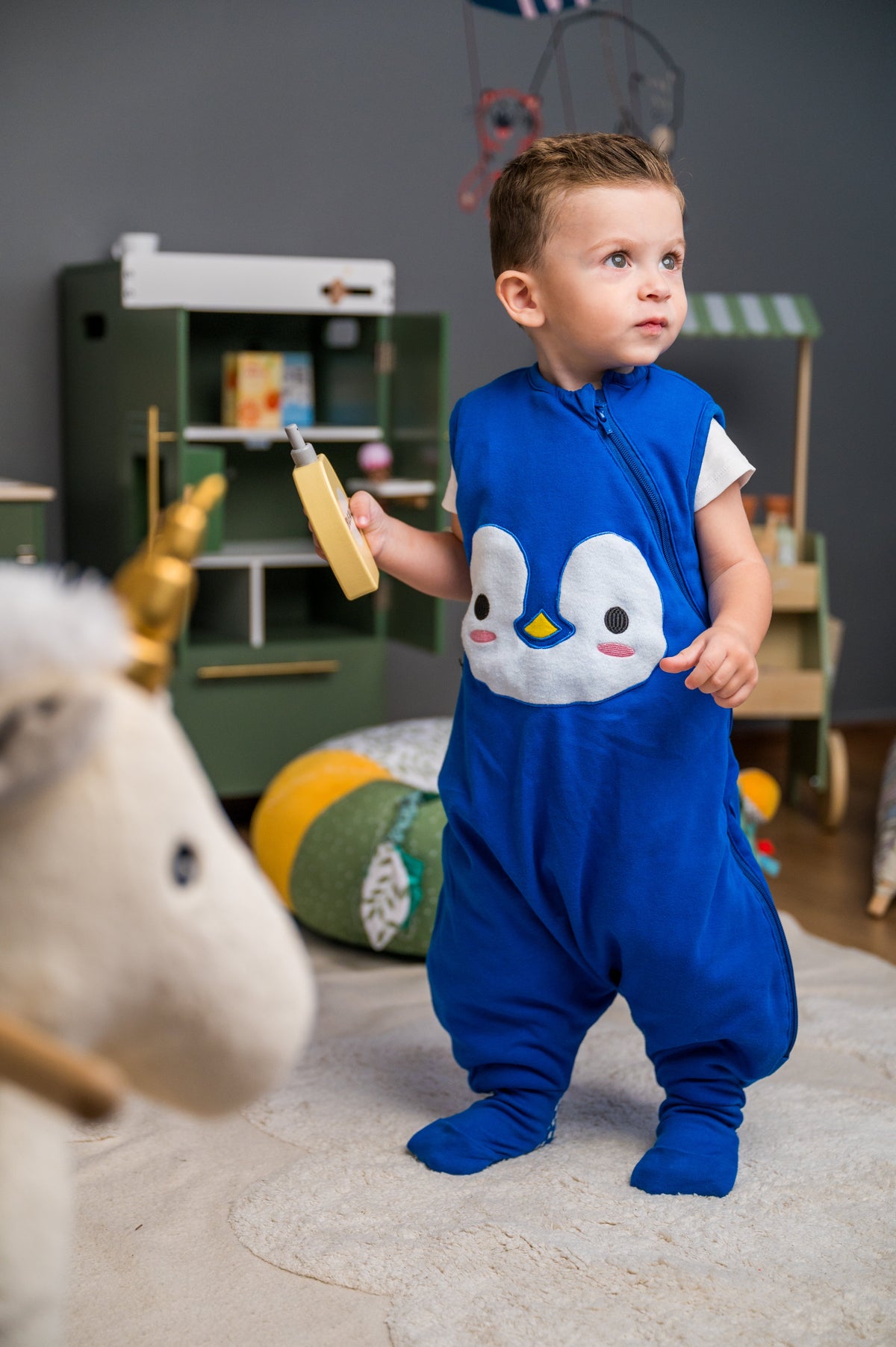 Bliss Jump, Sleeping Bag with Legs, 1 TOG, 6-18 months, Penguin, Patch Blue