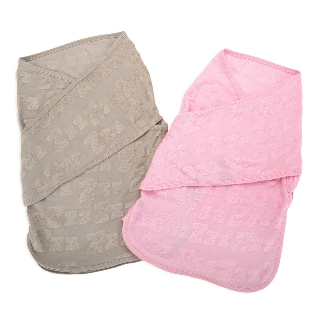 Bliss Snug: Set of 2 Swaddles ZZZ Tufted Pink & Grey